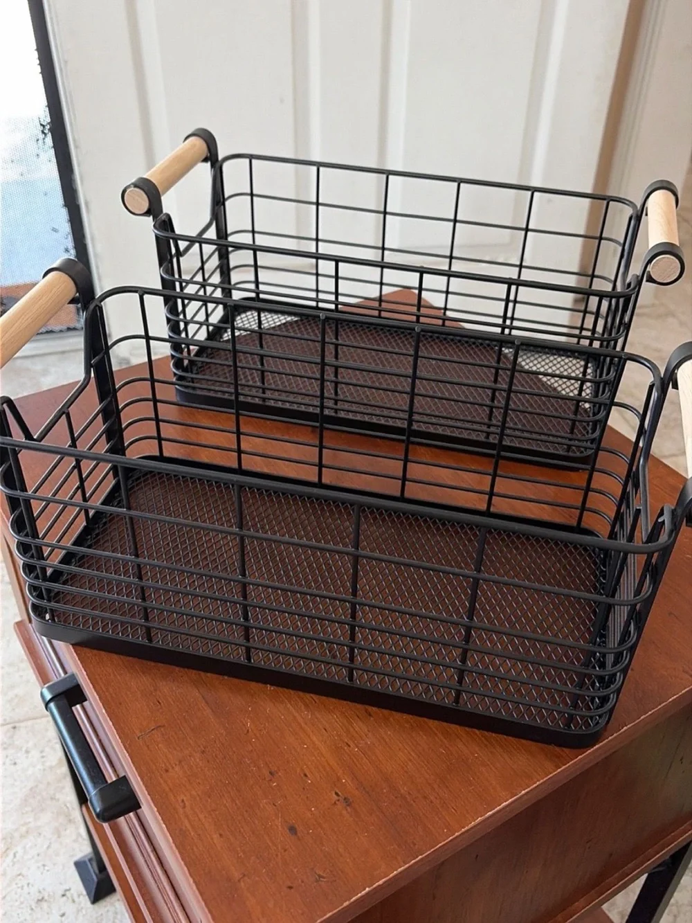 Target Black Metal Wire Storage Baskets with Wood Handles (Set of 2)